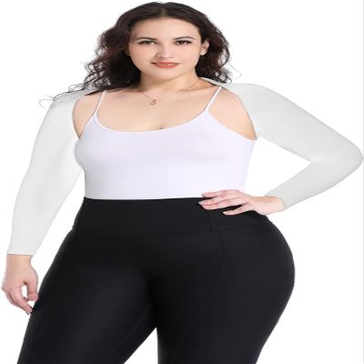 VELISDE Plus Size Arm Compression Shaper Cooling Shawl Arm Sleeves Wrap Slimmer Sleeves for Women Sun Protection Comfortable & Breathable Anti-UV Golf & Outdoor Sports Driving Cooler Shrug (M, White)