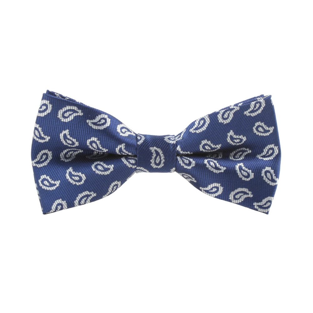 Men's Paisley Design Formal Pre-Tied Bowtie, Striped Pattern Jacquard Clip-On Bow Tie (Paisley Navy)