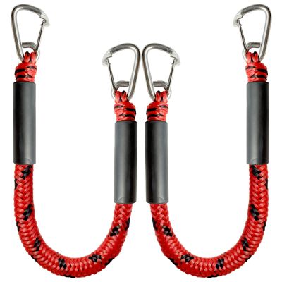 Bungee Dock Line Double Clips Heavy Duty 316 Stainless Steel Clips Boat Ropes Mooring Ropefor for Boats PWC, Built in Snubber, Kayak,Watercraft,SeaDoo,Jet Ski, Pontoon, Canoe, Power Boat 2-Pack