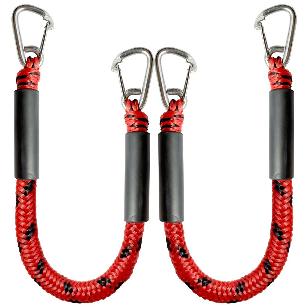 Bungee Dock Line Double Clips Heavy Duty 316 Stainless Steel Clips Boat Ropes Mooring Ropefor for Boats PWC, Built in Snubber, Kayak,Watercraft,SeaDoo,Jet Ski, Pontoon, Canoe, Power Boat 2-Pack