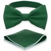 Adam Young Boy's Green Bow Tie with Handkerchief Pre-Tied Style Formal Satin Classic Bowtie for Tuxedo Faux Silk (Medium, Juniper) view 1