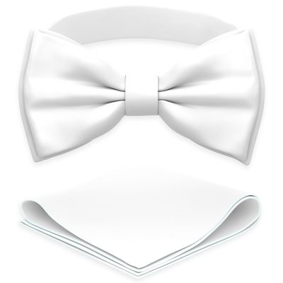 Adam Young Boy's White Bow Tie with Handkerchief Pre-Tied Style Formal Satin Classic Bowtie for Tuxedo Faux Silk (Medium, White)