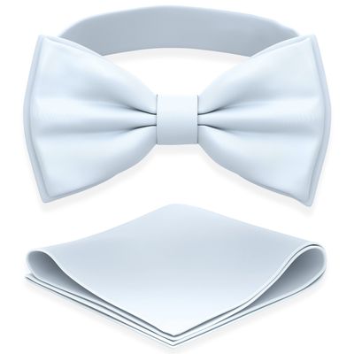 Adam Young Men's Light Blue Bow Tie with Handkerchief Pre-Tied Style Formal Satin Classic Bowtie for Tuxedo Faux Silk (Large, Pastel Blue)