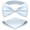 Adam Young Men's Light Blue Bow Tie with Handkerchief Pre-Tied Style Formal Satin Classic Bowtie for Tuxedo Faux Silk (Large, Pastel Blue) view 1
