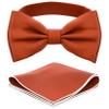 Adam Young Men's Tiger Carrot Bow Tie with Handkerchief Pre-Tied Style Formal Satin Classic Bowtie for Tuxedo Faux Silk (Large, Burnt Orange) view 1