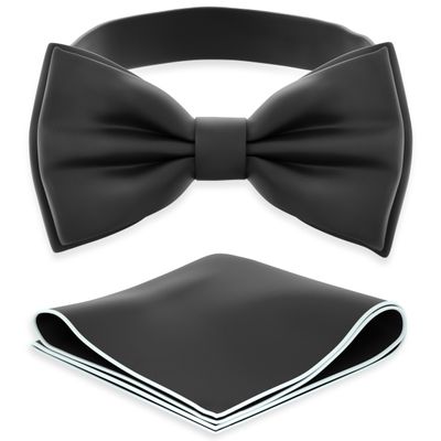 Adam Young Boy's Black Bow Tie with Handkerchief Pre-Tied Style Formal Satin Classic Bowtie for Tuxedo Faux Silk (Medium, Black)
