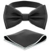 Adam Young Boy's Black Bow Tie with Handkerchief Pre-Tied Style Formal Satin Classic Bowtie for Tuxedo Faux Silk (Medium, Black) view 1
