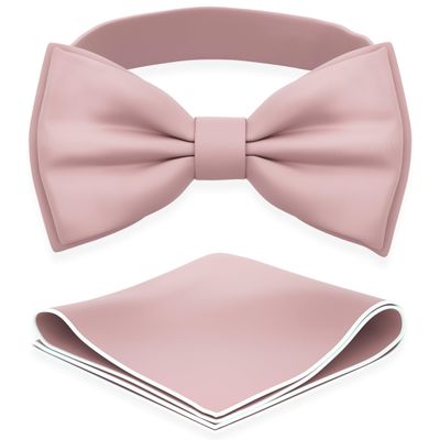 Adam Young Men's Rose Pastel Bow Tie with Handkerchief Pre-Tied Style Formal Satin Classic Bowtie for Tuxedo Faux Silk (Large, Blush Pink)