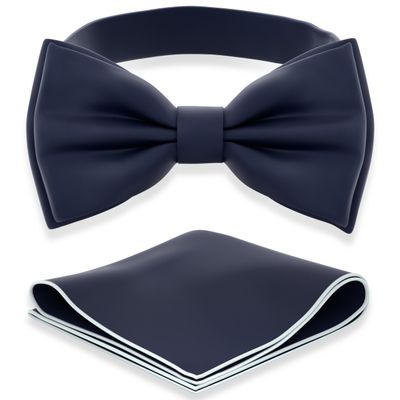 Adam Young Men's Navy Blue Bow Tie with Handkerchief Pre-Tied Style Formal Satin Classic Bowtie for Tuxedo Faux Silk (Large, Navy Blue)