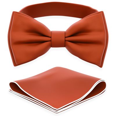 Adam Young Boy's Tiger Carrot Bow Tie with Handkerchief Pre-Tied Style Formal Satin Classic Bowtie for Tuxedo Faux Silk (Medium, Burnt Orange)