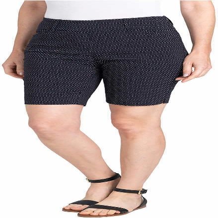 Hilary Radley Womens Midweight Bermuda Pull-On Short (Small, Navy & Off-White Dots)