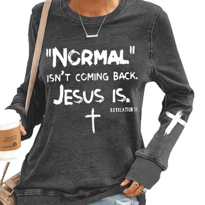 Faithgee Normal Isn't Coming Back But Jesus Is Shirt for Women, Revelation 14 Long Sleeve Sweatshirt, Christian Faith Religious Jesus Shirt, Christian Gift, Funny Christian Shirt, #4gray, 3X-Large