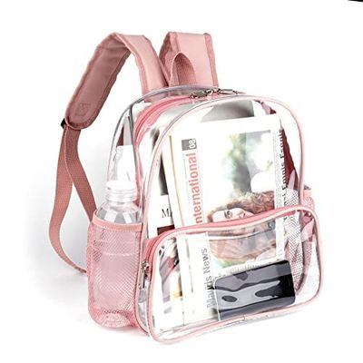 Crosstime Stadium Approved Clear Backpack 12x6x12 with Reinforced Straps Waterproof Small Clear Bag for Stadium Events, Sports, Festival, Concert or Women Rose Gold Trim