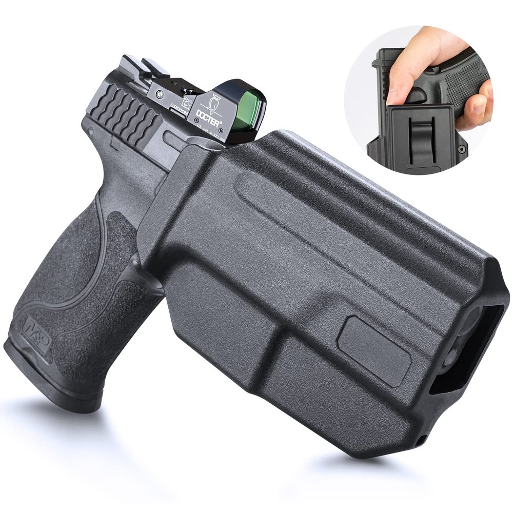 WARRIORLAND Thumb Release & Optics Cut OWB Holster, Fits S & W M&P 9mm M2.0 3.6/4.0/4.25 & SD9 VE, Outside Waistband, 360 Degree Adj. Belt Clip Fits 1.5-2.25 Inch Belt, Right Hand