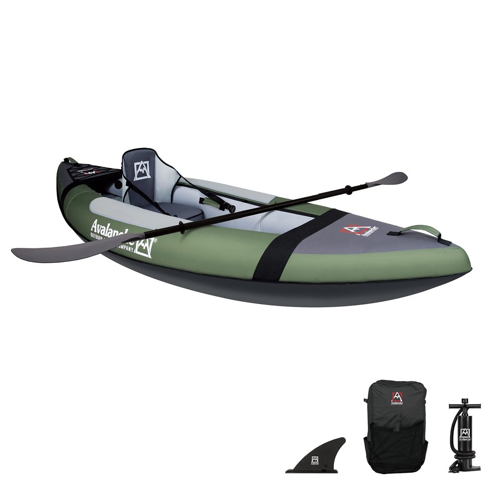 Avalanche 1-Person Voyager Inflatable Kayak Set, Includes Pump, Fin, Carry Bag, Kayak Seat, Paddle & Repair Kit (1-Person)