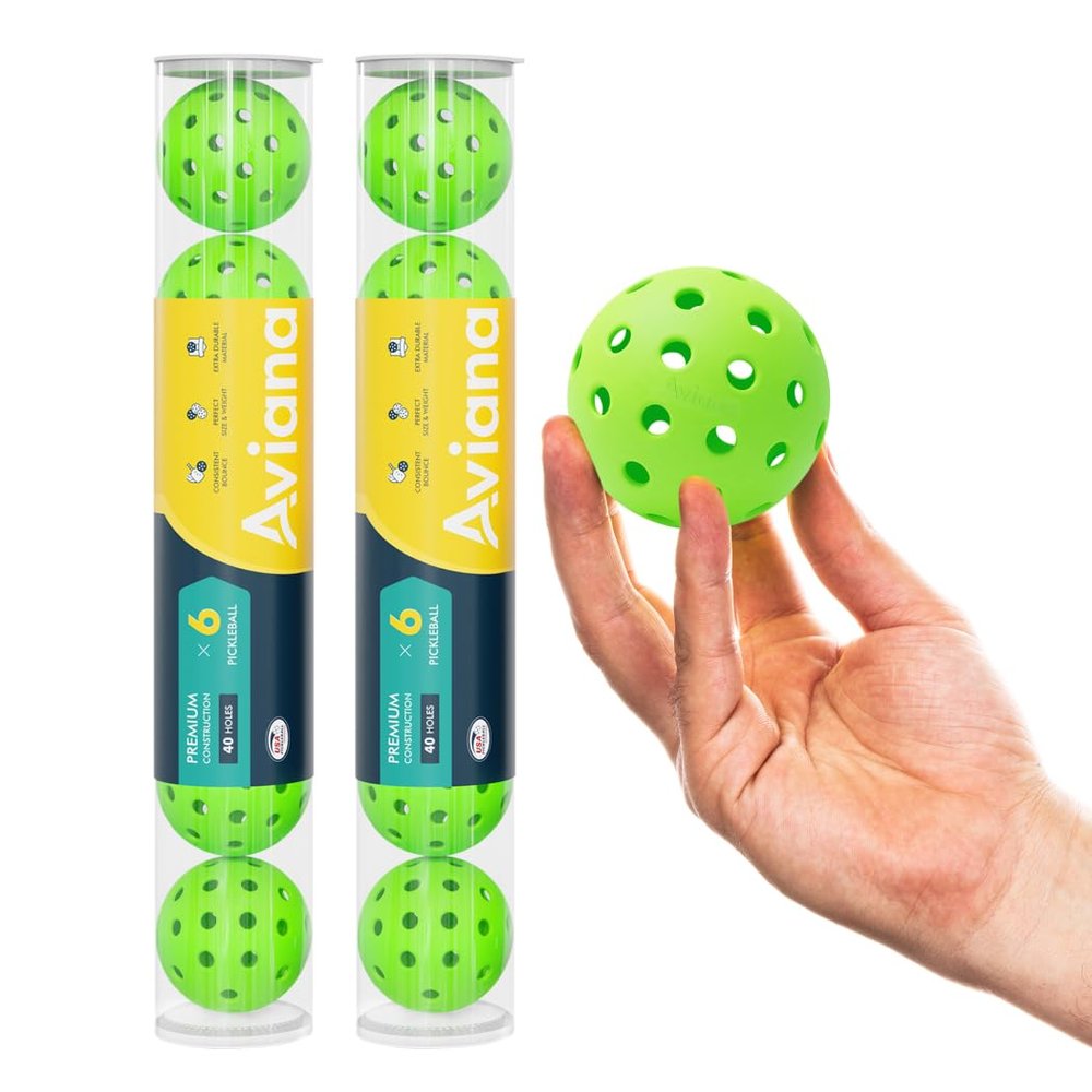 Pro Aviana Outdoor Pickleball Balls USAPA Approved for Tournament Play 6 12 48 Packs Durable 40-Hole Design Ideal for All Skill Levels Pickleball Accessories Pickleball Balls Outdoor (Green 12 Pack)