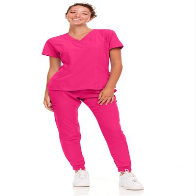 Natural Uniforms Womens Cool Stretch Jogger Scrub Set with Regular and Petite Sizes (Hot Pink, 3X-Large)