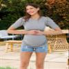 LaClef Women's Maternity Puff Sleeve Ribbed T-Shirt Top (Heather Grey, Medium) view 2