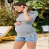 LaClef Women's Maternity Puff Sleeve Ribbed T-Shirt Top (Heather Grey, Medium) view 3