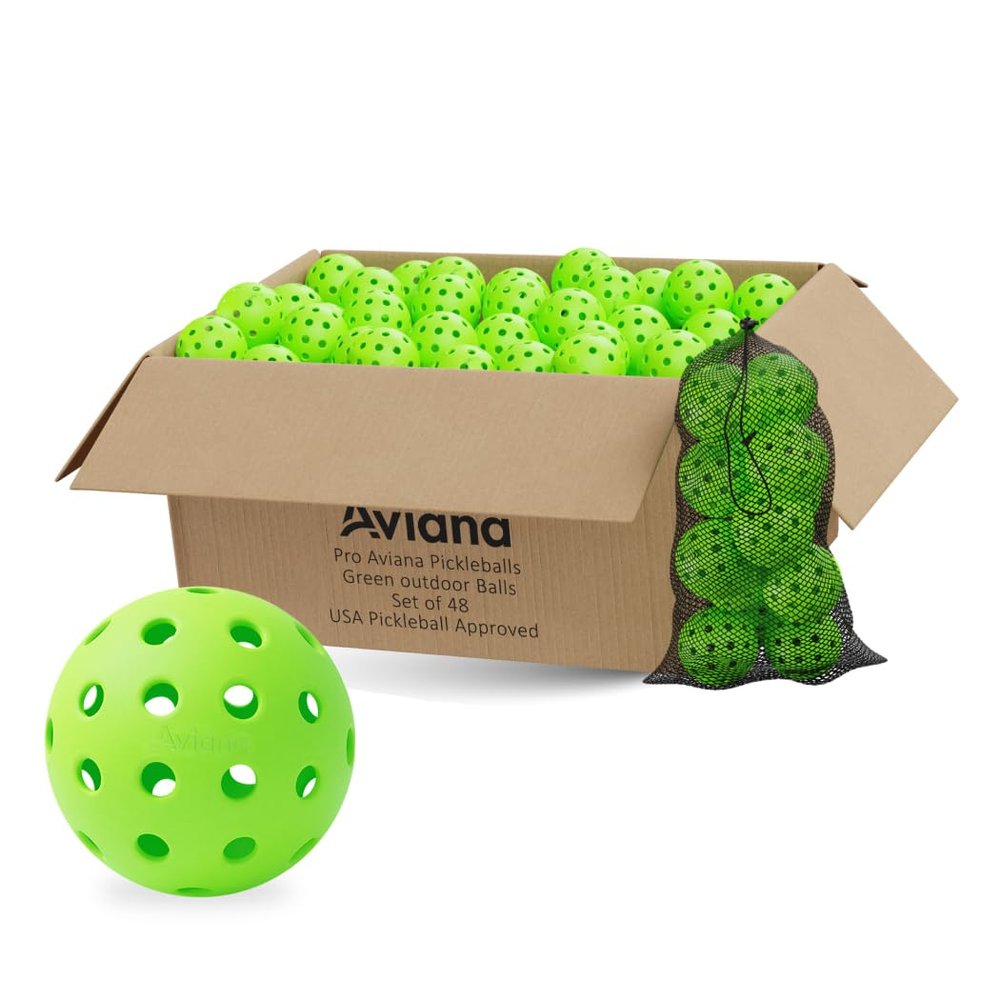 Pro Aviana Outdoor Pickleball Balls USAPA Approved for Tournament Play 6 12 48 Packs Durable 40-Hole Design Ideal for All Skill Levels Pickleball Accessories Pickleball Balls Outdoor (Green 48 Pack)