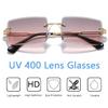 aisswzber Fashion Rimless Rectangle Sunglasses for Women Men Square Glasses Ultralight UV400 Eyewear Unisex 9031 view 3