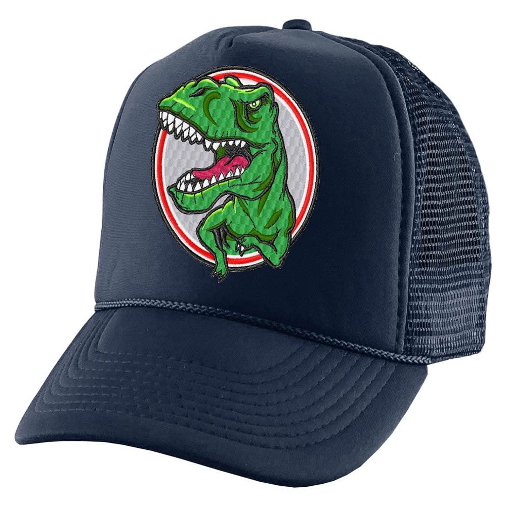 ALLNTRENDS Dinosaur Trucker Hat Embroidered Cool Dino Graphic Summer Cap (Navy Blue)
