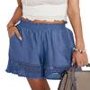CHARTOU Women's Lightweight High Waist Lace Patchwork Loose Fit Hollow Out Summer Shorts (Large, Blue) view 1