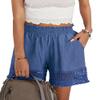 CHARTOU Women's Lightweight High Waist Lace Patchwork Loose Fit Hollow Out Summer Shorts (Large, Blue) view 2