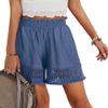 CHARTOU Women's Lightweight High Waist Lace Patchwork Loose Fit Hollow Out Summer Shorts (Large, Blue) view 3