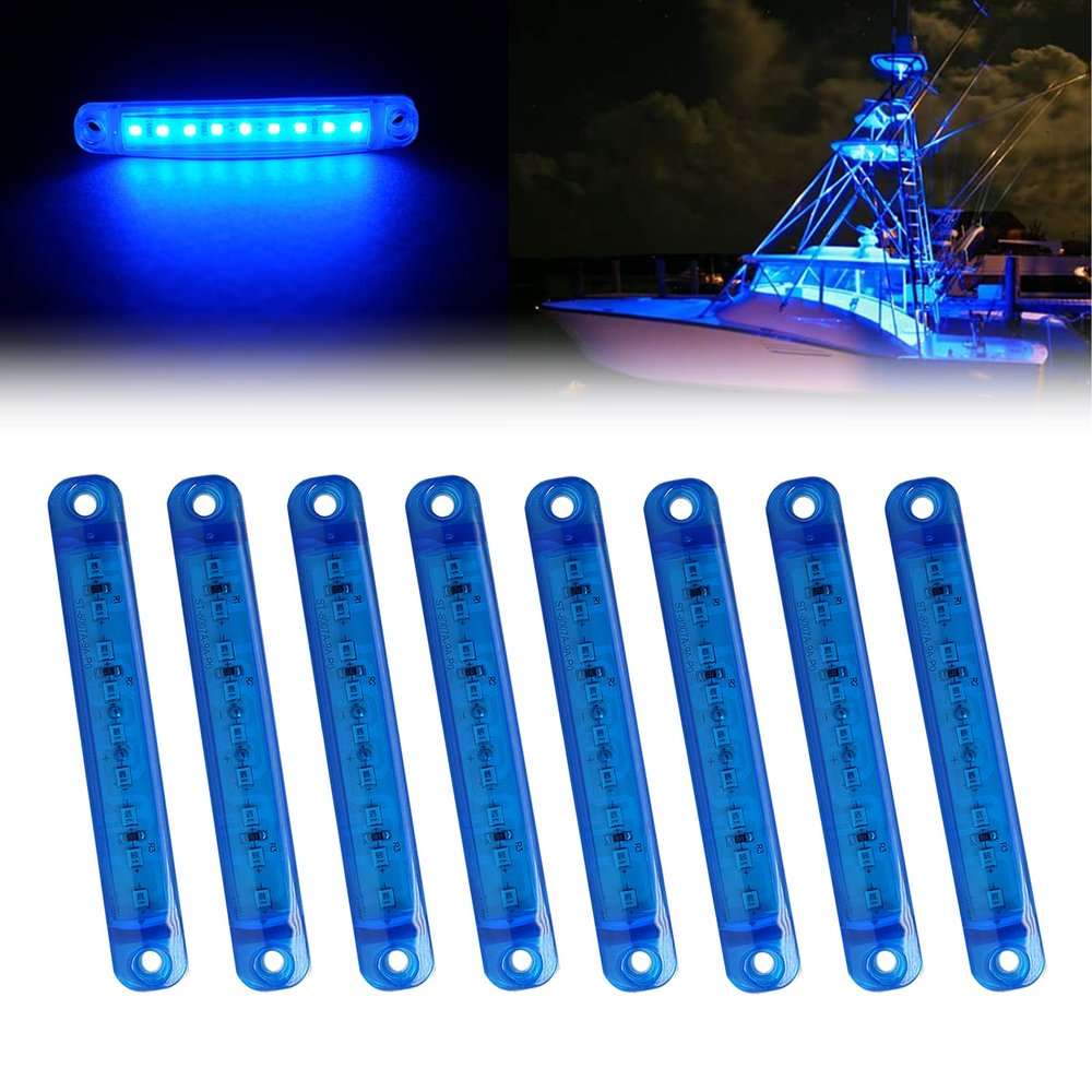 8Pcs Blue Marine Boat Lights,12V Waterproof Utility Led Interior Lights For Boat Deck Courtesy Transom Cockpit Light, Yacht Fishing Pontoon Boat Sailboat Kayak Bass Boat Vessel 12V