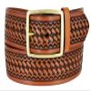 Belts.com Utility Uniform Work Belt w/Rectangle Center Bar Buckle One Piece Full Grain Leather Basketweave Embossed Belt 1-3/4"(45mm) Wide (Tan, 48) view 1