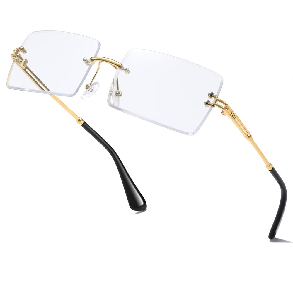 aisswzber Fashion Rimless Rectangle Sunglasses for Women Men Square Glasses Ultralight UV400 Eyewear Unisex 9031