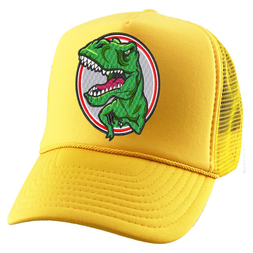 ALLNTRENDS Dinosaur Trucker Hat Embroidered Cool Dino Graphic Summer Cap (Gold)