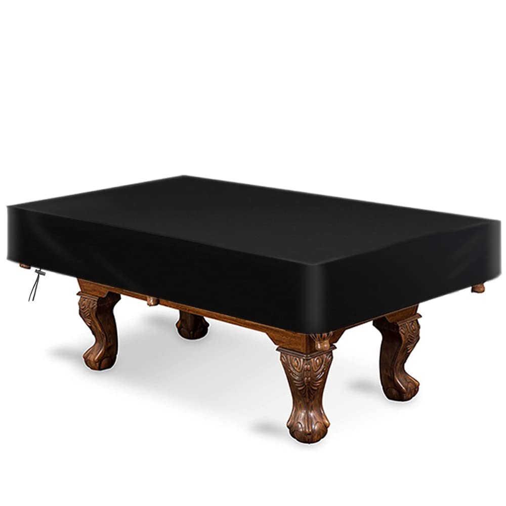 amberr Billiard Pool Table Cover,Waterproof Fade Resistant Windproof Scratch Resistant Covers Cover for Pool Table Snooker Billiard Table (Black, 9FT: 112x62x8in)