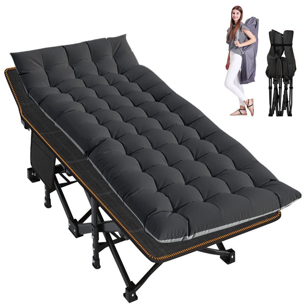 LILYPELLE Folding Camping Cot, Extra Wide Heavy Duty Sleeping Cots with Carry Bag, Double Layer Oxford Portable Travel Camp Cots for Home, Office Nap and Outdoor Beach