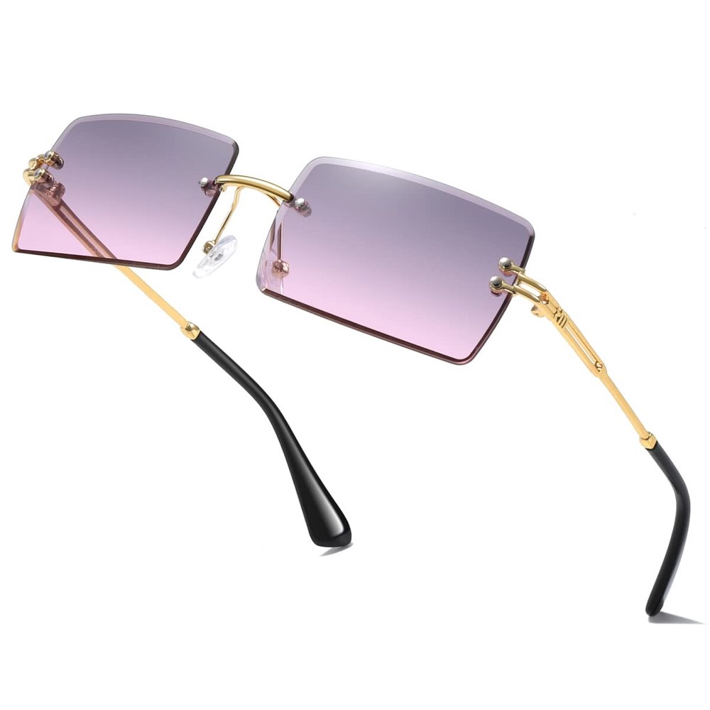 aisswzber Fashion Rimless Rectangle Sunglasses for Women Men Square Glasses Ultralight UV400 Eyewear Unisex 9031
