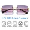 aisswzber Fashion Rimless Rectangle Sunglasses for Women Men Square Glasses Ultralight UV400 Eyewear Unisex 9031 view 3