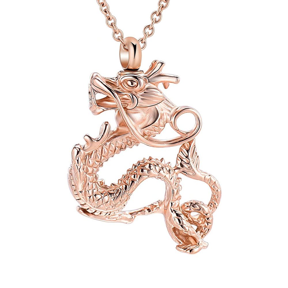 Cremation Jewelry for Ashes Stainless Steel Dragon Memorial Jewelry Keepsake Ash Urn Necklace Urn Pendant for Men Women (Rose Gold)