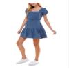 CITY STUDIO Womens Blue Stretch Pleated Gathered Open-Back Tie Back Pouf Sleeve Square Neck Short Party Fit + Flare Dress XS view 3
