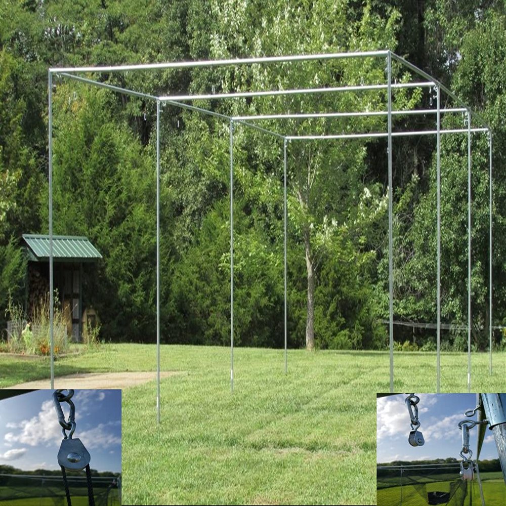 Jones Sports Batting Cage Frame Kit EZ UP & Down Baseball Softball Frame Kit with or Without Net. (Long Poles Not Included) (10' X 12' X 60' with NET)