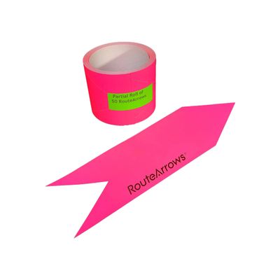 RouteArrows Roll of 50 Arrow Stickers (Pink) Hi-Viz Removable Eco-Friendly Directional Arrows for Outdoor Pavement Stress Free Route Marking Perfect for 5k 10k Make Participants Feel Safe & Happy
