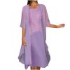 Two Piece Dress for Women Summer Casual Short Sleeve Chiffon Cardigan and Lace Patchwork Crew Neck Maxi Dress Set Purple view 1