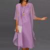 Two Piece Dress for Women Summer Casual Short Sleeve Chiffon Cardigan and Lace Patchwork Crew Neck Maxi Dress Set Purple view 2