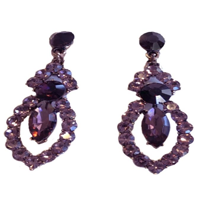 Rose Gold Tone Tone Art Deco Antique Vintage Retro Style Lavender Purple Lilac Amethyst Rhinestone Clip-On Earrings