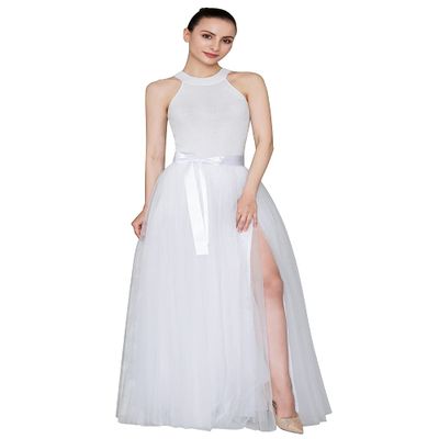 EllieHouse Long Plus Size 5 XL Wedding Evening Party Prom Tulle Skirt with Slit White