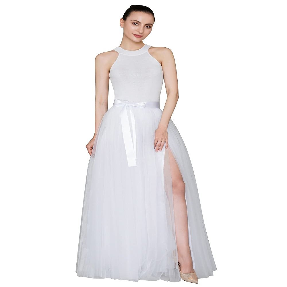 EllieHouse Long Plus Size 5 XL Wedding Evening Party Prom Tulle Skirt with Slit White