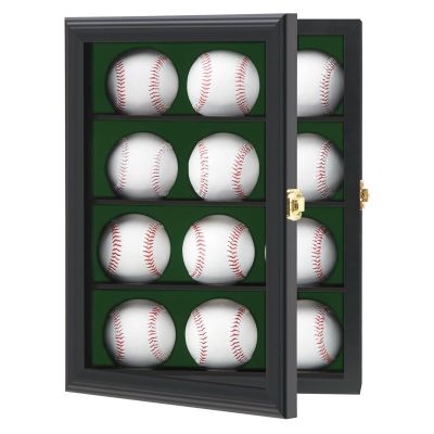 Verani 12 Baseball Display Case Cabinet Rack for Baseball Shadow Box with UV Protection Acrylic Door ,Wall Mount Display Cabinet for Baseball Enthusiast Collectible (Black)