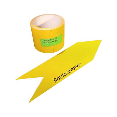 RouteArrows Roll of 50 Arrow Stickers (Yellow) Hi-Viz Removable Eco-Friendly Directional Arrows for Outdoor Pavement Stress Free Route Marking Perfect for 5k 10k Make Participants Feel Safe & Happy
