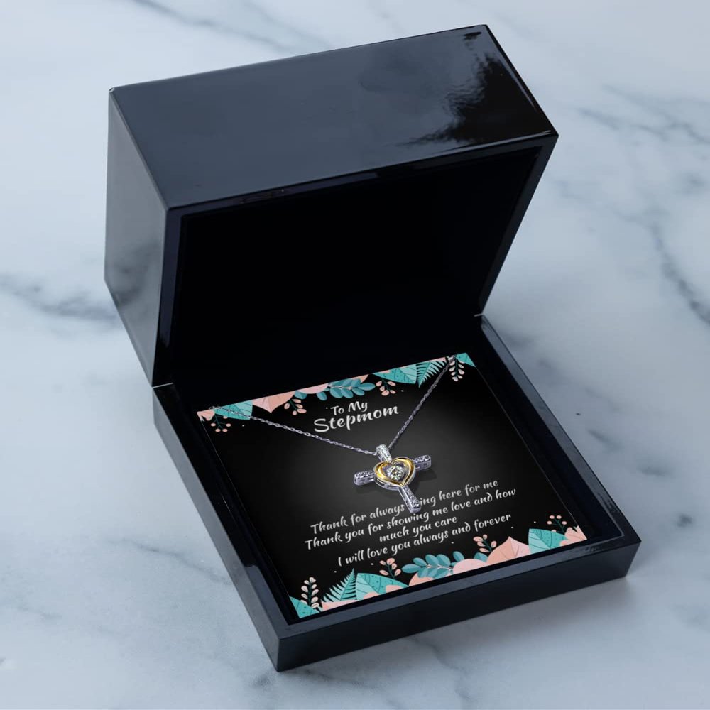 Cross Dancing Necklace Luxury Box Step Mom Gifts, Step Mom Heart Necklace for Step Mom, Meaningful Gifts, Heartfelt Gifts Keepsak