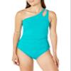 AMAVI Women's Standard One Shoulder Tankini Top and Hipster Bikini Bottom Set, Emeraldine, S view 2